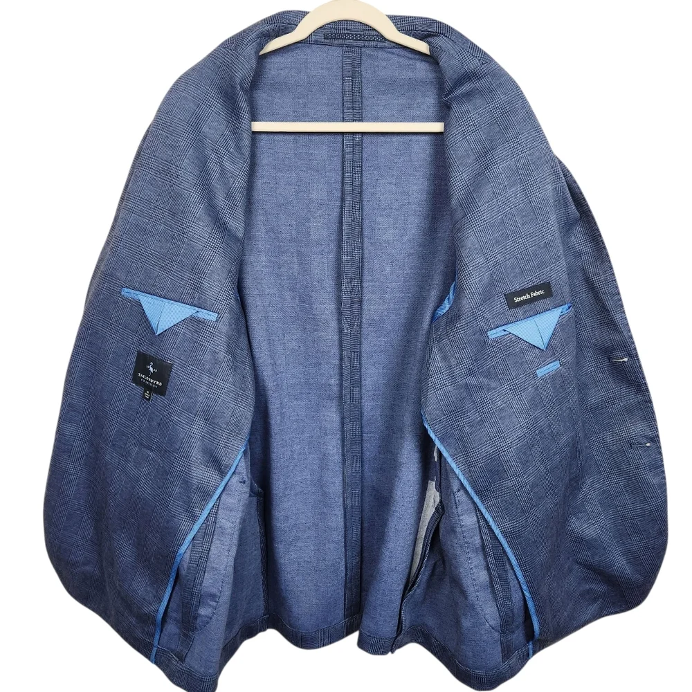 Tailorbyrd Collection NWT Denim Blue Plaid Sports Coat Blazer Mens Size 48L